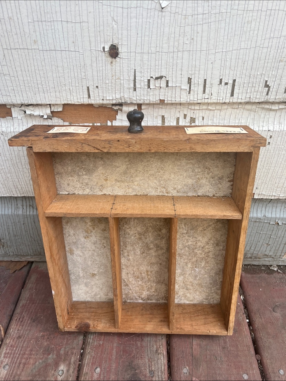 Hand Crafted Brown Wooden Wall Shelf Organizer with Red Knob